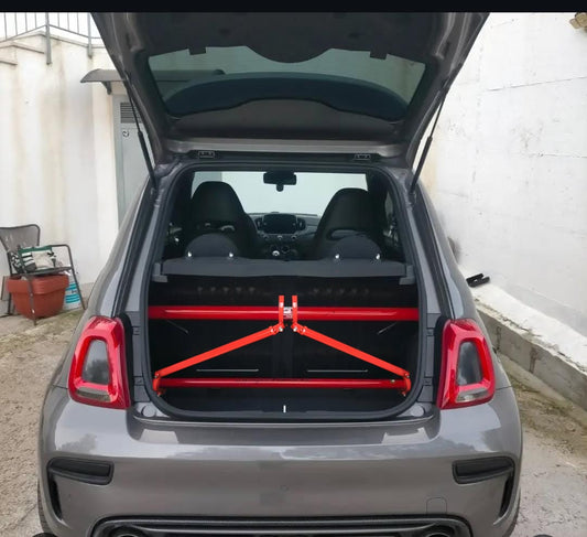 Kit Irrigidimento baule duomi posteriore 500 Abarth COMPLETO LNM 2 barre e upgrade tiranti ad X EXTREME RIGIDITY (si sedili post.) NO RETE
