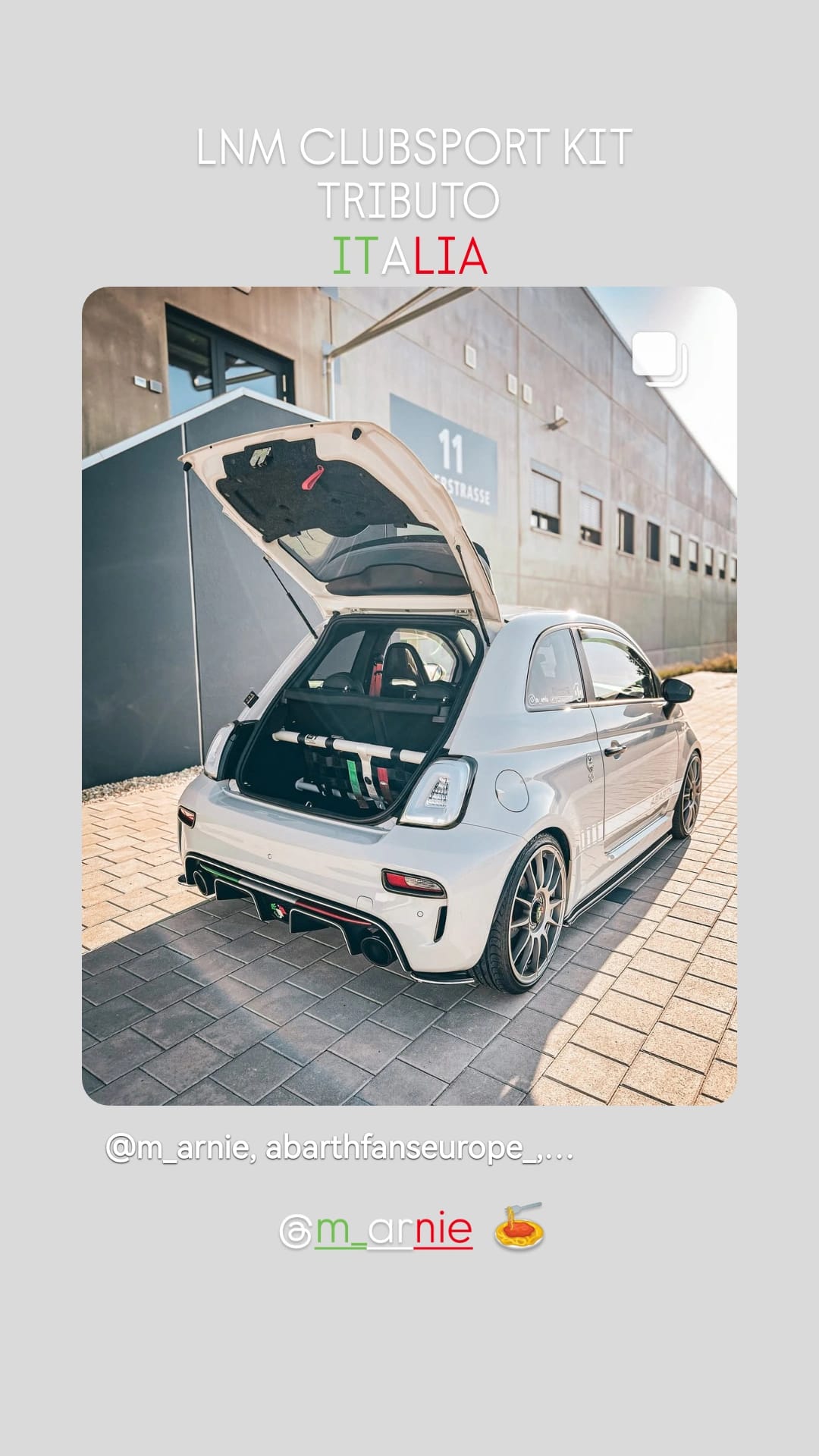 Kit duomi irrigidimento baule modello Campovolo Grey + rete corsa TRIBUTO ITALIA TRICOLORE special edition 500ABARTH / punto abarth evo abarth/ panda 100 HP irrigidimento baule LNM